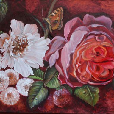 Huile sur toile : étude de fleurs